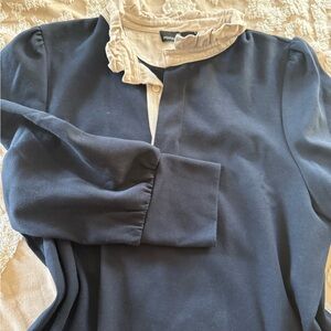 Pomander Place Navy Charlotte dress with Cream Ruffle